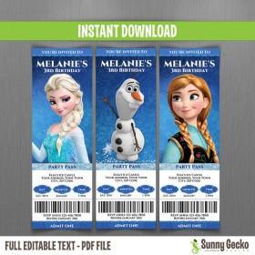 Frozen Birthday Ticket Invitations (Set 1)